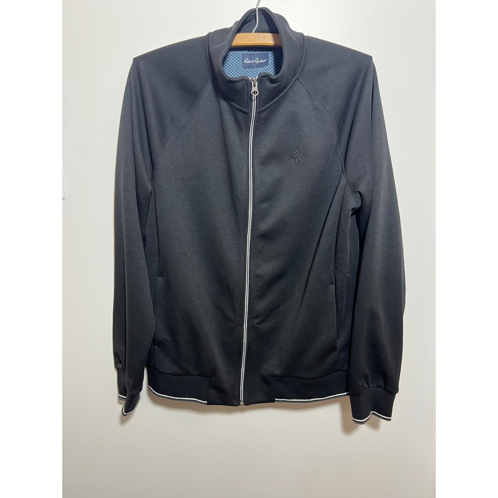 Robert Graham Mens Black Full Zip Track Jacket Mock Neck Tipped Trim RG Logo M - Picture 2 of 13